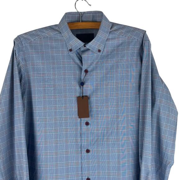 DAVID DONAHUE FUSION PERFORMANCE PLAID BUTTON UP SHIRT IN BLUE NWT MEN'S 16 M/L - Picture 3 of 14